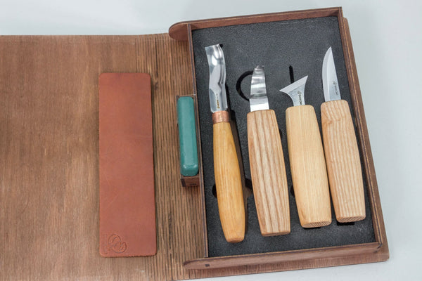 Spoon Carving Tool Set in Book Case, 4 pcs