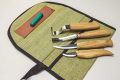 4-Piece Spoon & Kuksa Carving Tool Set – Wood Carving Set for Spoons & Bowls in Tool Roll – S43