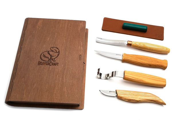 Spoon & Kuksa Carving Set in Book Case, 4 pcs