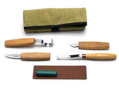 Left-Handed 4-Piece Spoon & Kuksa Carving Set – Starter Spoon Carving Tool Set in Tool Roll – S49L