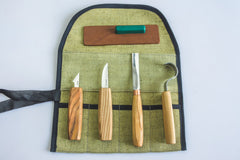 Left-Handed 4-Piece Spoon & Kuksa Carving Set – Starter Spoon Carving Tool Set in Tool Roll – S49L