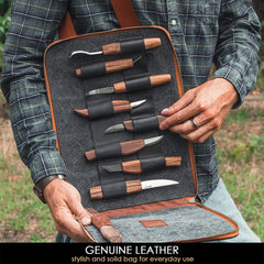 9-Piece Premium Wood Carving Tool Set – Walnut Handle Wood Carving Knives in Leather Tool Bag – S50X