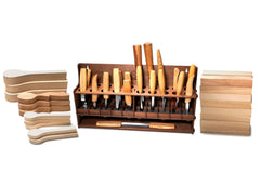 Left-Handed 21-Piece Wood Carving Tool Set – Large Wood Carving Kit with Wood Blocks, Spoon Blanks & Tool Storage Rack – S68L